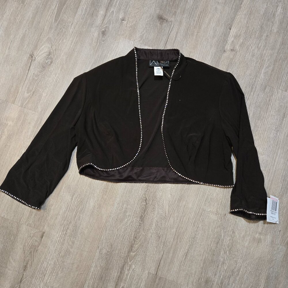 Brown Alex Evenings Women's Size 10 Rhinestone Trim Cropped Jacket Formal Party
